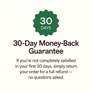 Nourrish 30-day money-back guarantee on a beige background with a green 30 DAYS badge.